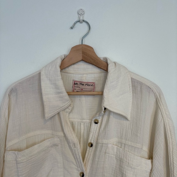 Free People || Cardiff Gauze Oversized Tunic Button Down Top Boxy Cream Ivory M - Picture 5 of 10